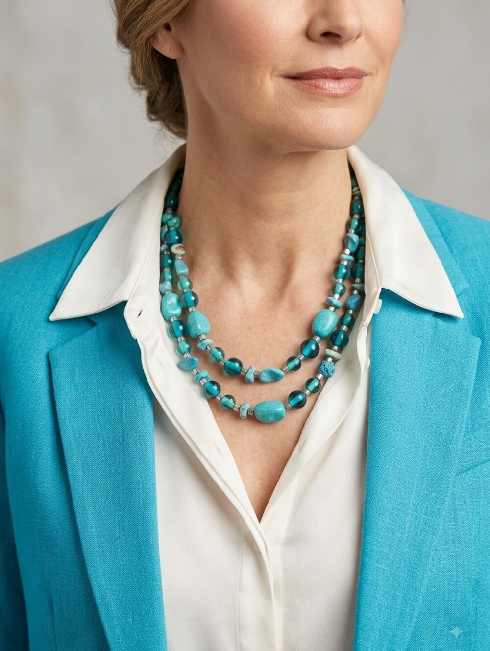 Turquoise-look 17" Beaded Necklace Boho Southwestern Silver Tone Lobster Claw